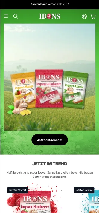 Webshop Ibons auf dem Smartphone