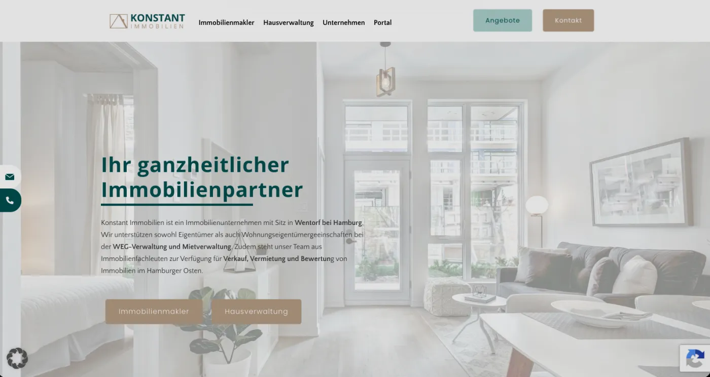 Website Konstant Immobilien auf dem Desktop