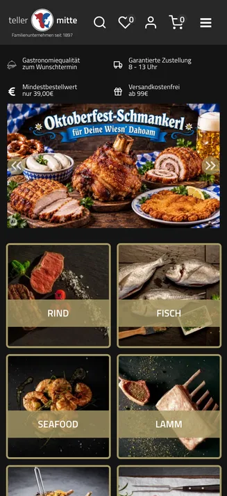 Webshop Tellermitte auf dem Smartphone